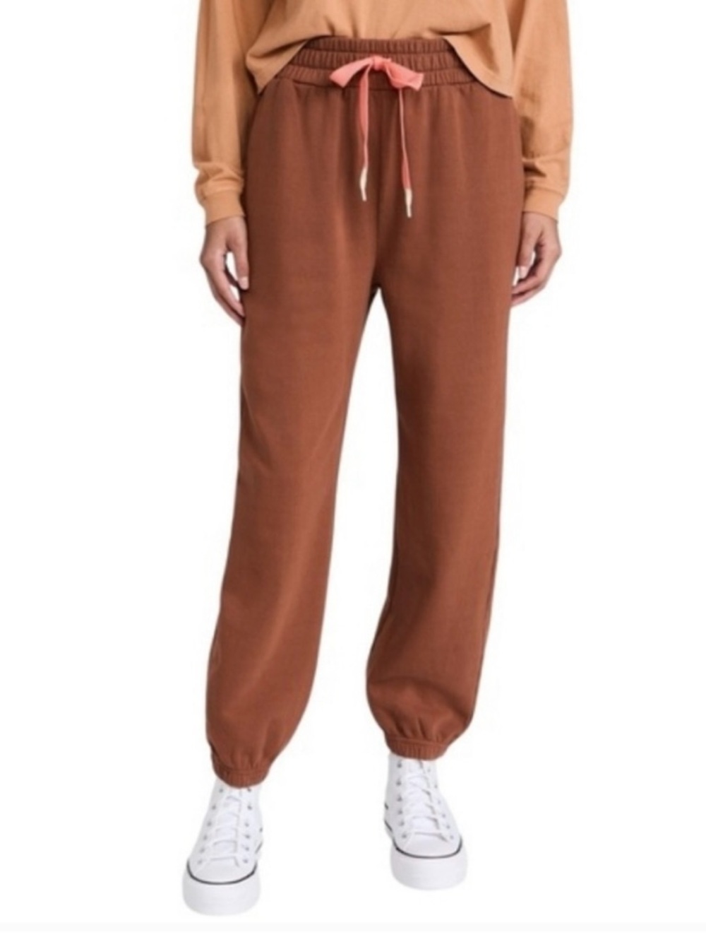 MOTHER The Knock Out Ankle Jogger Sweatpants in Mocha Bisque Size M